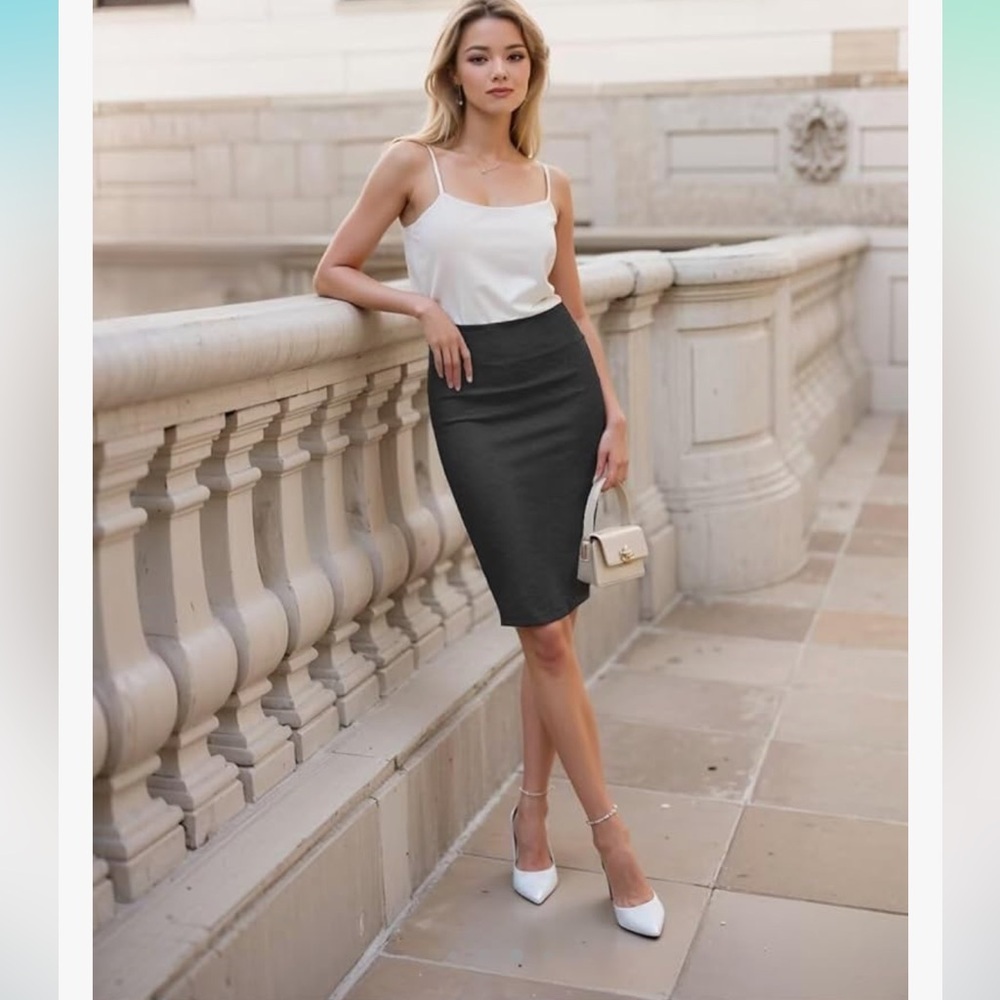 Hybrid & Company Premium Nylon Ponte Stretch Office Pencil Skirt High Waist S 3X